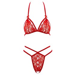 Ensemble dentelle rouge soutien gorge et string ouvert