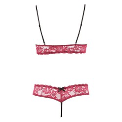 Ensemble dentelle rouge soutien gorge et string ouvert