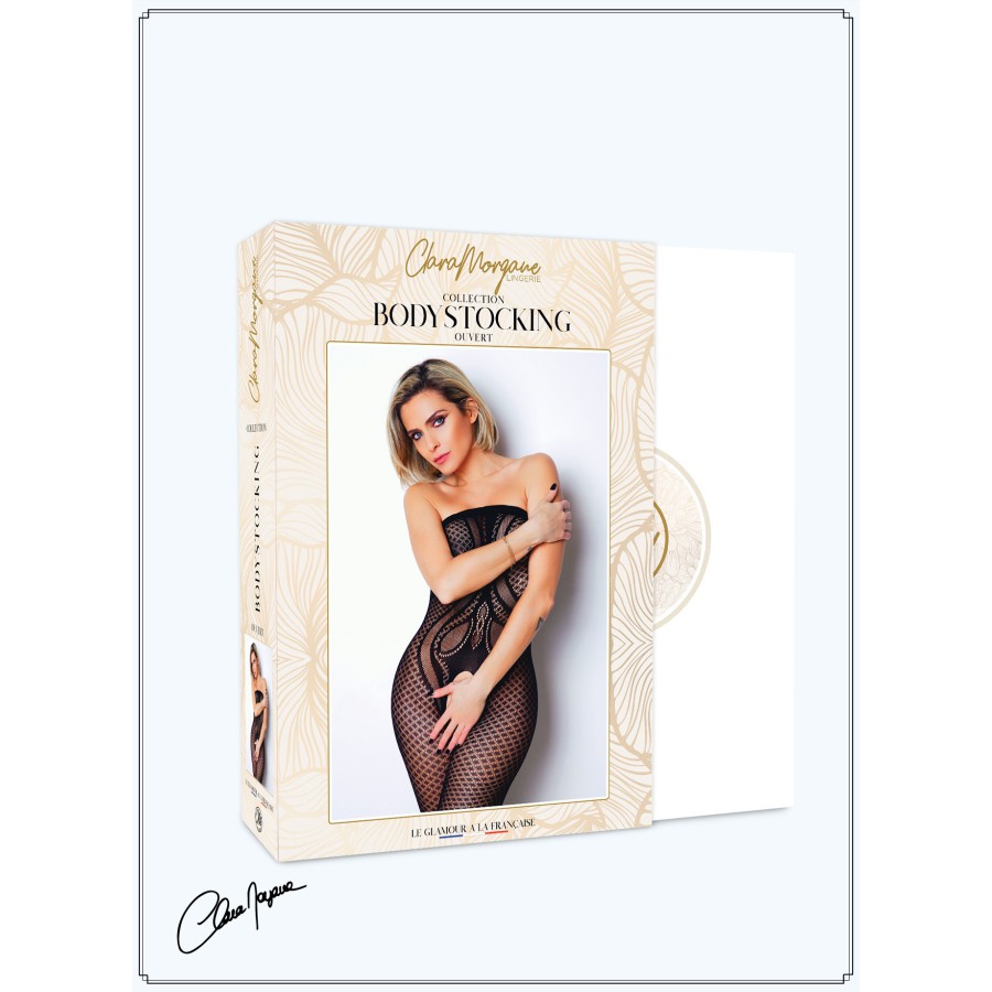 Bodystocking résille motif forme bustier ouvert entre jambes